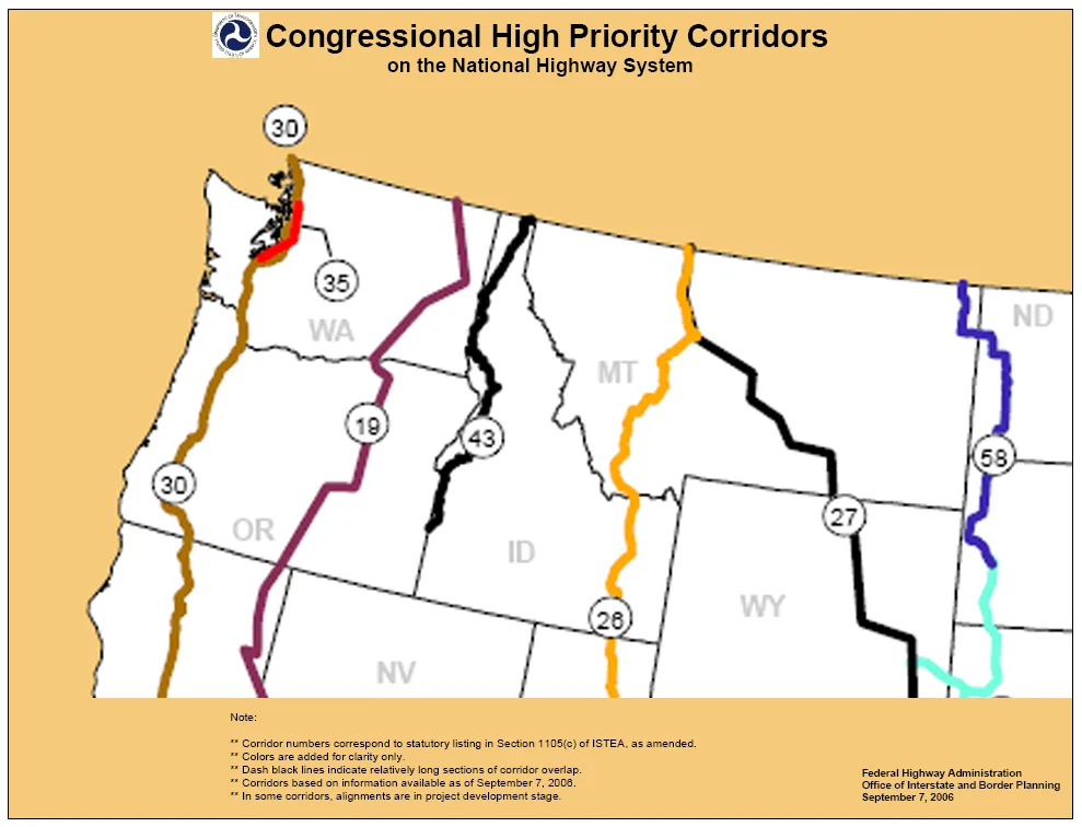 NAFTA highway corridors map
