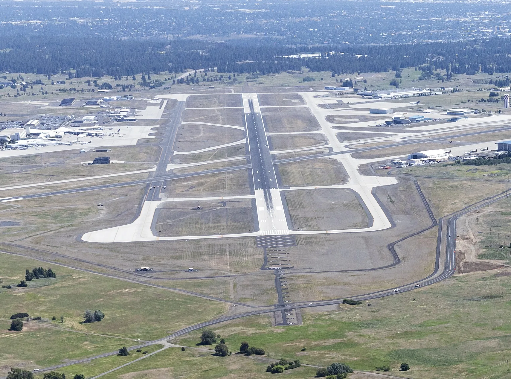 Aerial view of runway